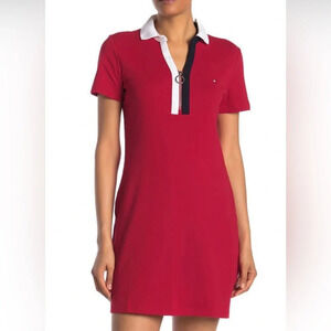 Tommy Hilfiger Zip Red Preppy Short Sleeve Polo Dress